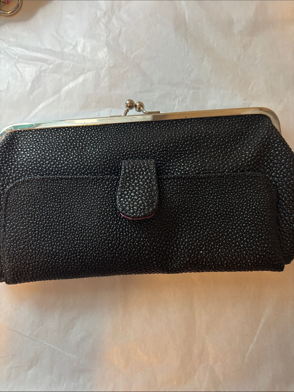 Nordstrom Black Textured Frame-Clasp Wallet